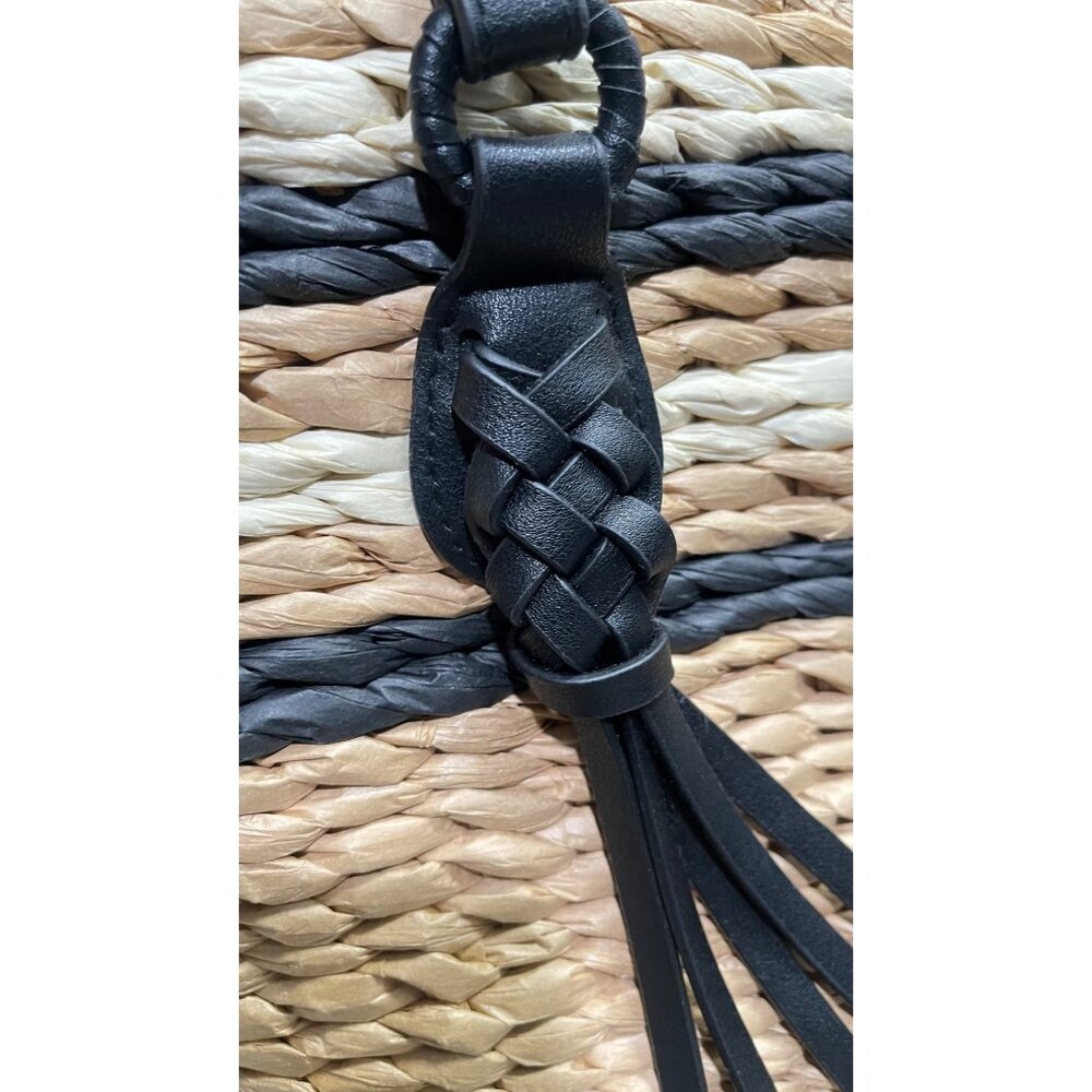 Style & Co $99 Large Straw Tote Black Faux Leather Handles - Picture 8 of 10